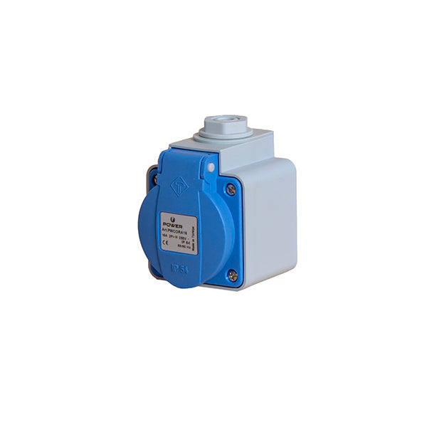 Toma De Corriente Superficial 16A IP54 Gris Azul - PWCORA16 [2 Piezas]