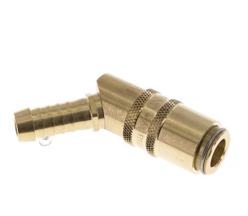 Brass DN 6 Mold Coupling Socket 9 mm Hose Pillar Unlocking Protection Double Shut-Off 45-deg