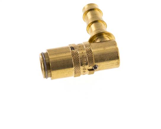 Latón DN 6 Enchufe de acoplamiento del molde 9,5 mm Protección de desbloqueo de la manguera Doble cierre de 90 grados