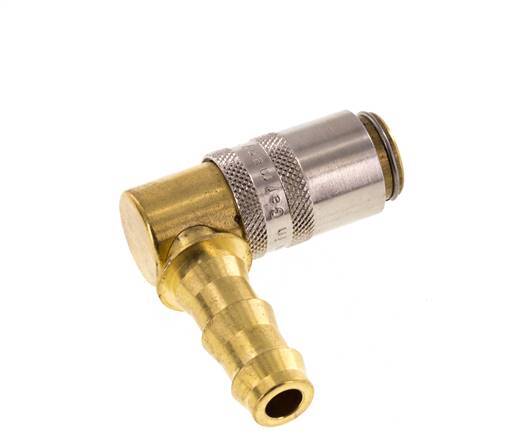 Brass DN 6 Mold Coupling Socket 9.5 mm Hose Pillar Unlocking Protection 90-deg