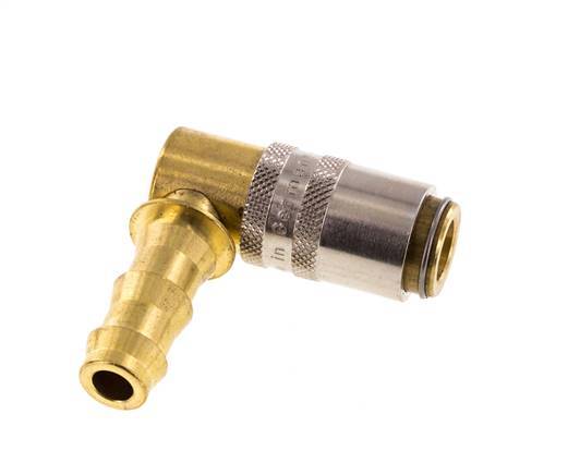 Brass DN 6 Mold Coupling Socket 9.5 mm Hose Pillar Unlocking Protection 90-deg