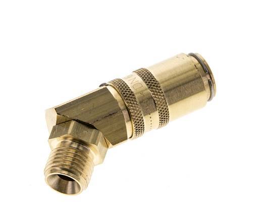 Brass DN 6 Mold Coupling Socket G 1/4 inch Male Threads Unlocking Protection Double Shut-Off 45-deg