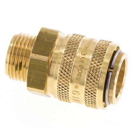 Brass DN 9 Mold Coupling Socket G 3/8 inch Male Threads Double Shut-Off