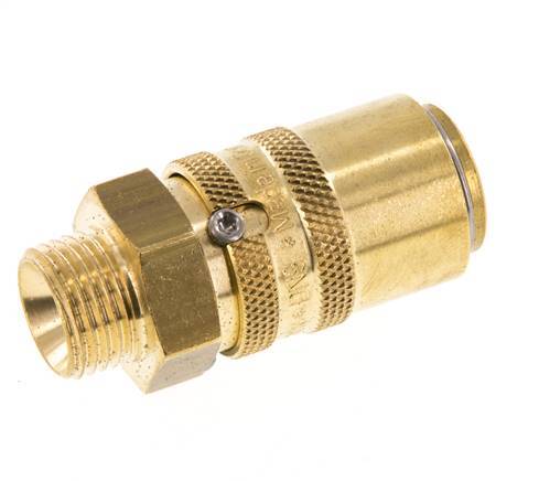 Brass DN 9 Mold Coupling Socket M16x1.5 Male Threads Unlocking Protection Double Shut-Off
