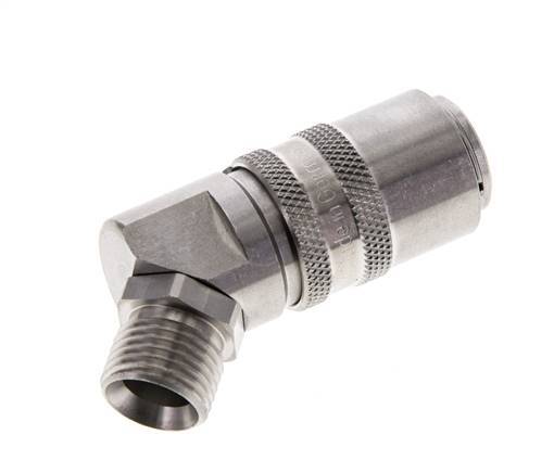 Acero inoxidable DN 9 Acoplamiento de moldes con rosca macho M16x1,5 Cierre doble a 45 grados