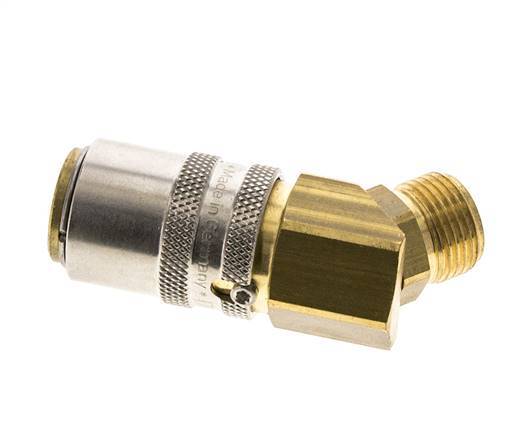 Brass DN 9 Mold Coupling Socket G 3/8 inch Male Threads Unlocking Protection 45-deg
