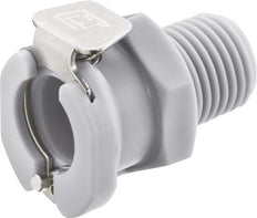 PP DN 6.4 Acoplamiento Linktech Toma de corriente 1/4 pulgada rosca NPT macho Doble cierre Serie 40 gris