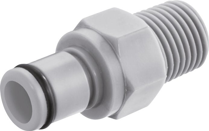 PP DN 6.4 Tapón de acoplamiento Linktech de 1/4 de pulgada con rosca NPT macho de doble cierre Serie 40 gris