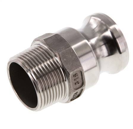 Acoplamiento de acero inoxidable Camlock DN 32 (1 1/4'') R 1 1/4'' Rosca Macho Tipo F MIL-C-27487