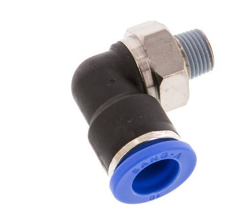 Codo de 90 grados 10mm x R1/8'' con rosca macho latón/PA 66 NBR manguito corto giratorio [2 piezas]