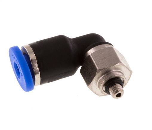 Racor de 3mm x M 3 90deg con rosca macho Latón/PA 66 NBR Manguito corto giratorio [2 piezas]