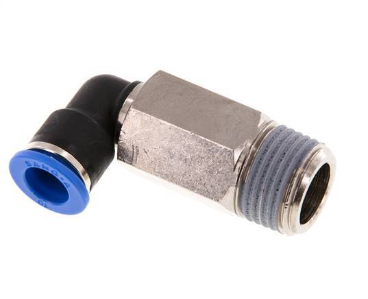 10mm x R1/2'' 90deg Elbow Push-in Fitting with Male Threads Brass/PA 66 NBR Long Sleeve Rotatable