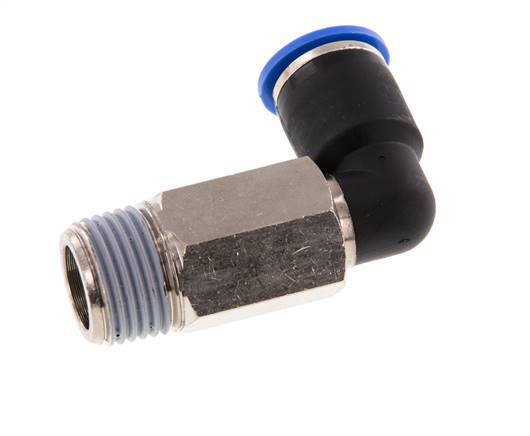 Racor rápido de 90 grados 12mm x R1/2'' con rosca macho Latón/PA 66 NBR de manguito largo giratorio