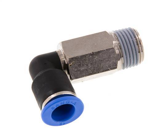 Racor rápido de 90 grados 12mm x R1/2'' con rosca macho Latón/PA 66 NBR de manguito largo giratorio