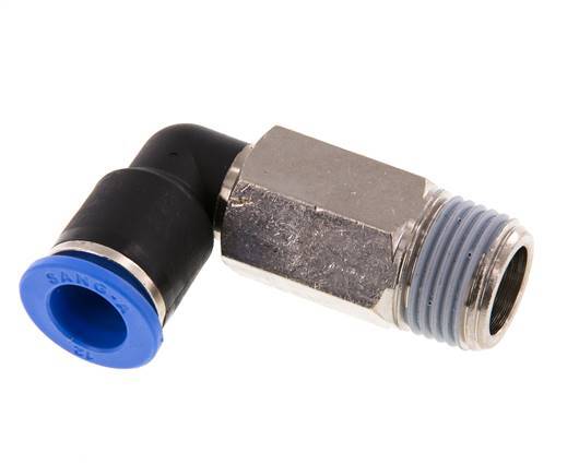 Racor rápido de 90 grados 12mm x R1/2'' con rosca macho Latón/PA 66 NBR de manguito largo giratorio