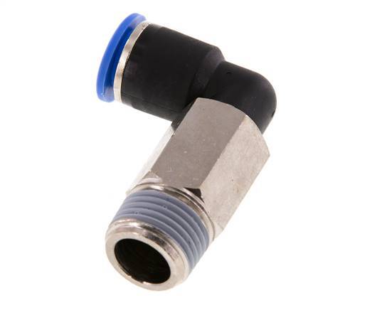 Racor rápido de 90 grados 12mm x R1/2'' con rosca macho Latón/PA 66 NBR de manguito largo giratorio