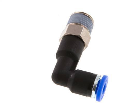Racor de 4mm x R1/8'' 90deg con rosca macho latón/PA 66 NBR cuerpo largo giratorio [5 piezas]