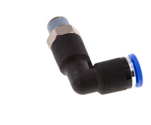 8mm x R1/8'' 90deg Elbow Push-in Fitting with Male Threads Brass/PA 66 NBR Long Body Rotatable [2 Pieces]