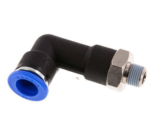 10mm x R1/8'' 90deg Elbow Push-in Fitting with Male Threads Brass/PA 66 NBR Long Body Rotatable [2 Pieces]