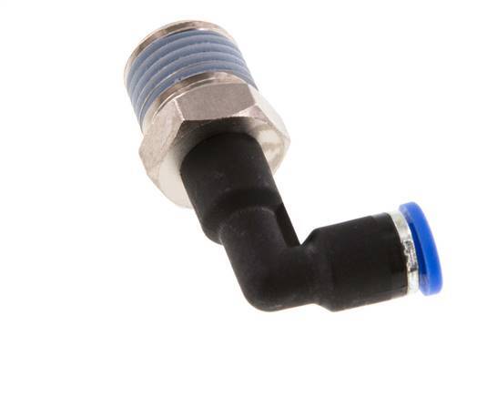 4mm x R1/4'' 90deg Elbow Push-in Fitting with Male Threads Brass/PA 66 NBR Long Body Rotatable [2 Pieces]