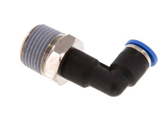 6mm x R3/8'' 90deg Elbow Push-in Fitting with Male Threads Brass/PA 66 NBR Long Body Rotatable [2 Pieces]