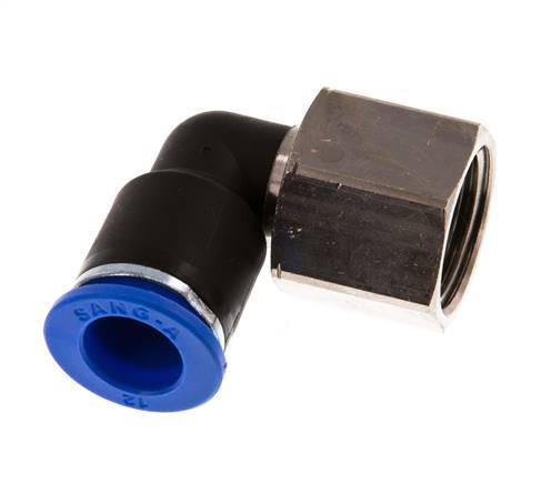 12mm x G1/2'' 90deg Elbow Push-in Fitting with Female Threads Brass/PA 66 NBR Rotatable
