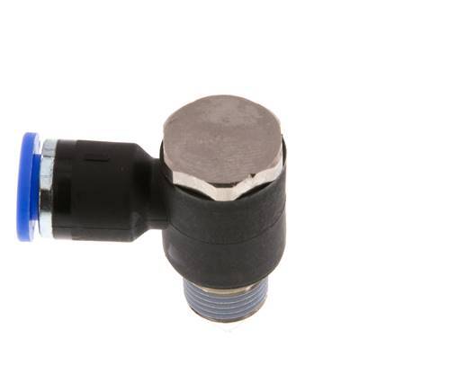 6mm x R1/8'' 90deg Elbow L-shape Push-in Fitting with Male Threads Brass/PA 66 NBR Rotatable [2 Pieces]