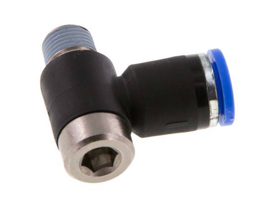 8mm x R1/8'' 90deg Elbow L-shape Push-in Fitting with Male Threads Brass/PA 66 NBR Inner Hexagon Rotatable [2 Pieces]