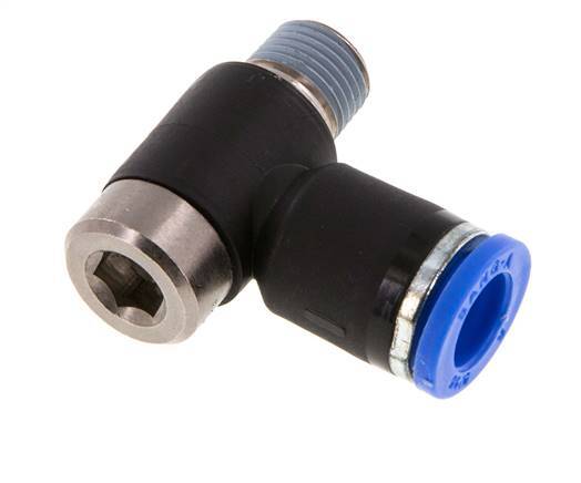8mm x R1/8'' 90deg Elbow L-shape Push-in Fitting with Male Threads Brass/PA 66 NBR Inner Hexagon Rotatable [2 Pieces]