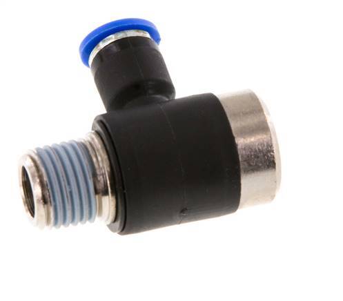 6mm x R1/4'' 90deg Elbow L-shape Push-in Fitting with Male Threads Brass/PA 66 NBR Inner Hexagon Rotatable [2 Pieces]
