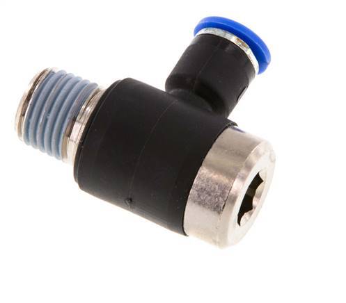 6mm x R1/4'' 90deg Elbow L-shape Push-in Fitting with Male Threads Brass/PA 66 NBR Inner Hexagon Rotatable [2 Pieces]