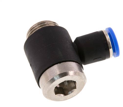 8mm x G3/8'' 90deg Elbow L-shape Push-in Fitting with Male Threads Brass/PA 66 NBR Inner Hexagon Rotatable