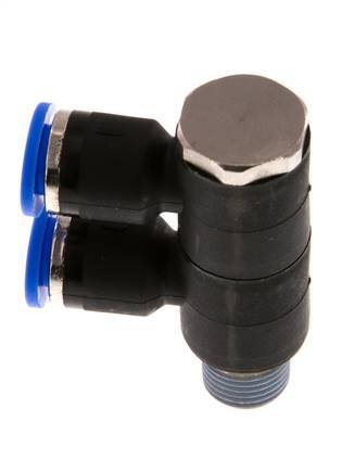 6mm x R1/8'' 2-way Manifold Push-in Fitting with Male Threads Brass/PA 66 NBR Rotatable