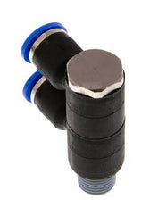 6mm x R1/8'' 2-way Manifold Push-in Fitting with Male Threads Brass/PA 66 NBR Rotatable