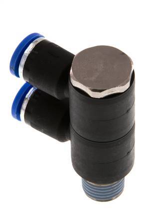 8mm x R1/4'' 2-way Manifold Push-in Fitting with Male Threads Brass/PA 66 NBR Rotatable