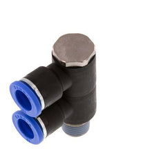 Racor rápido de 2 vías de 10 mm x R1/4'' con rosca macho Latón/PA 66 NBR Giratorio