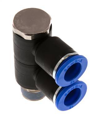 Racor rápido de 2 vías de 12 mm x R3/8'' con rosca macho Latón/PA 66 NBR Giratorio