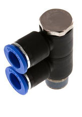 Racor rápido de 2 vías de 12 mm x R3/8'' con rosca macho Latón/PA 66 NBR Giratorio