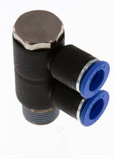 12mm x R1/2'' 2-way Manifold Push-in Fitting with Male Threads Brass/PA 66 NBR Rotatable
