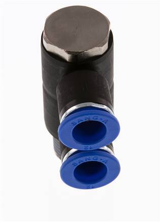 12mm x R1/2'' 2-way Manifold Push-in Fitting with Male Threads Brass/PA 66 NBR Rotatable