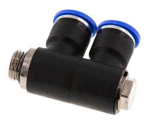 10mm x G1/4'' 2-way Manifold Push-in Fitting with Male Threads Brass/PA 66 NBR Rotatable