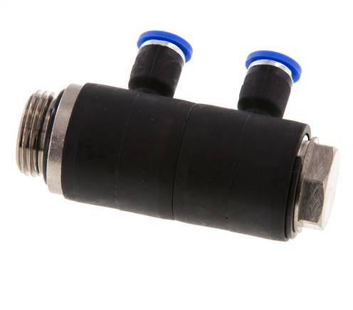 4mm x G3/8'' 2-way Manifold Push-in Fitting with Male Threads Brass/PA 66 NBR Rotatable