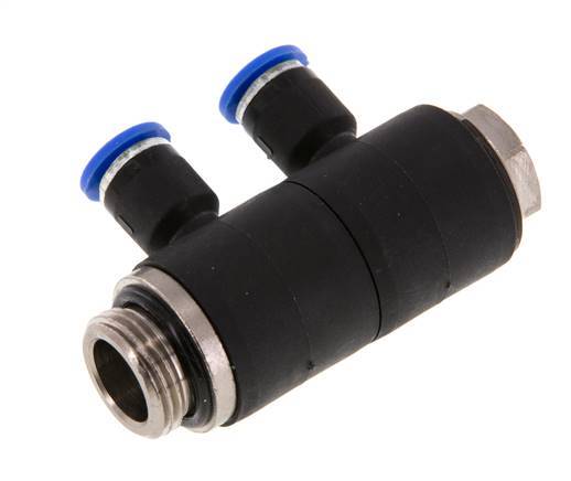 6mm x G3/8'' 2-way Manifold Push-in Fitting with Male Threads Brass/PA 66 NBR Rotatable