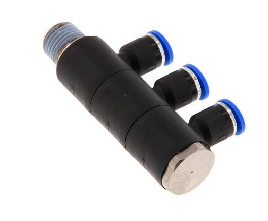Racor rápido de 3 vías de 6 mm x R1/4'' con rosca macho Latón/PA 66 NBR Giratorio