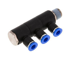 Racor rápido de 3 vías de 6 mm x R1/4'' con rosca macho Latón/PA 66 NBR Giratorio