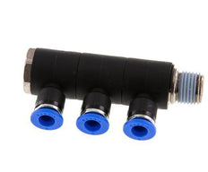 Racor rápido de 3 vías de 6 mm x R1/4'' con rosca macho Latón/PA 66 NBR Giratorio