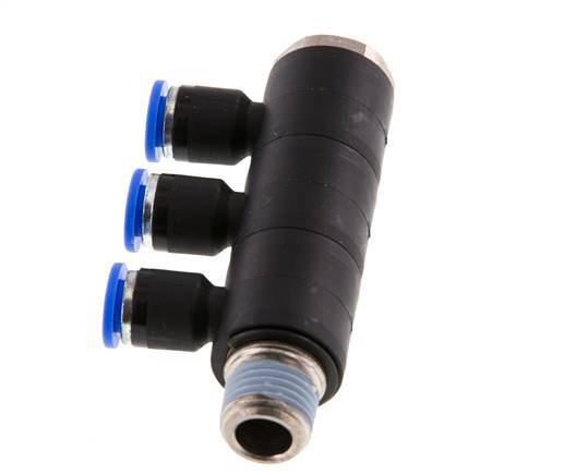Racor rápido de 3 vías de 6 mm x R1/4'' con rosca macho Latón/PA 66 NBR Giratorio