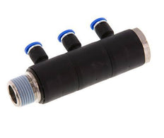 4mm x R3/8'' 3-way Manifold Push-in Fitting with Male Threads Brass/PA 66 NBR Rotatable