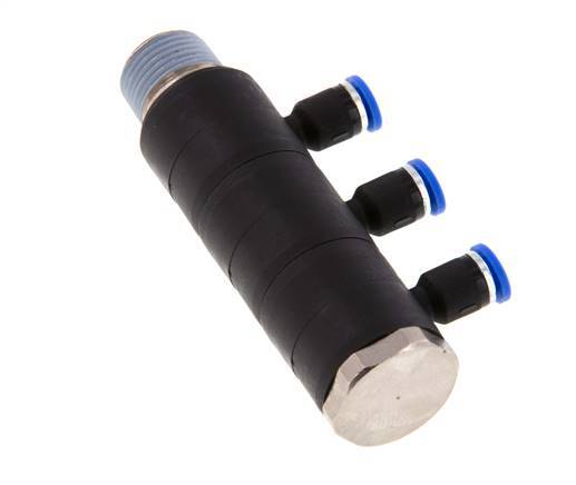 4mm x R3/8'' 3-way Manifold Push-in Fitting with Male Threads Brass/PA 66 NBR Rotatable