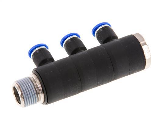 6mm x R3/8'' 3-way Manifold Push-in Fitting with Male Threads Brass/PA 66 NBR Rotatable